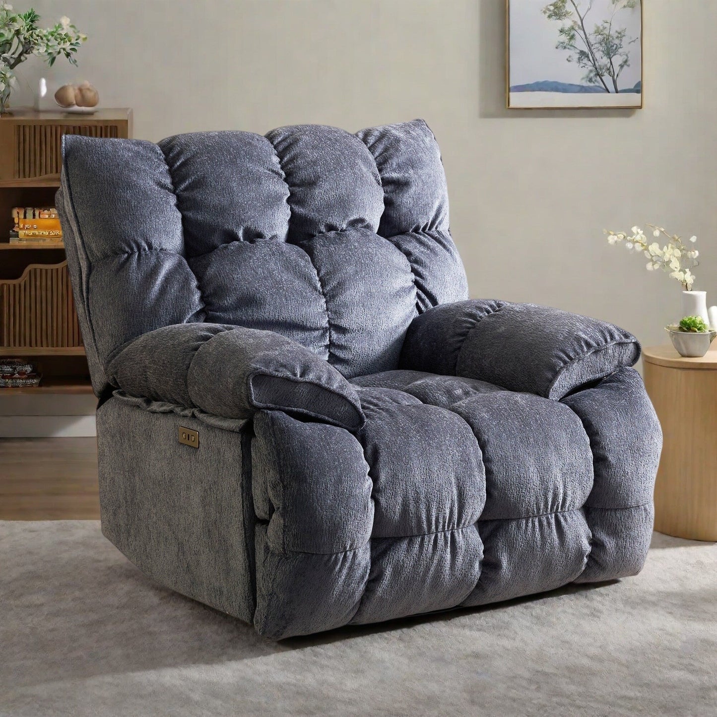 Fabric 360° Swivel Electric Recliner Chair with Glide Motion, High Backrest, and Multiple Recline Positions