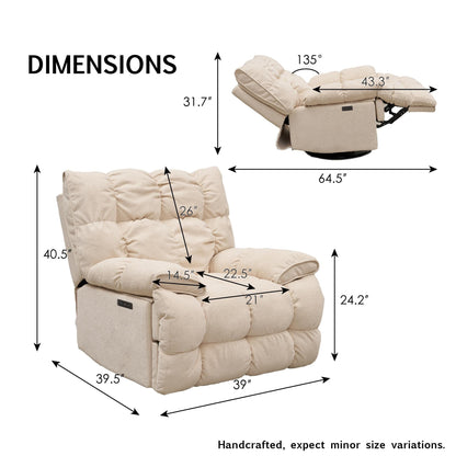 Fabric 360° Swivel Electric Recliner Chair with Glide Motion, High Backrest, and Multiple Recline Positions