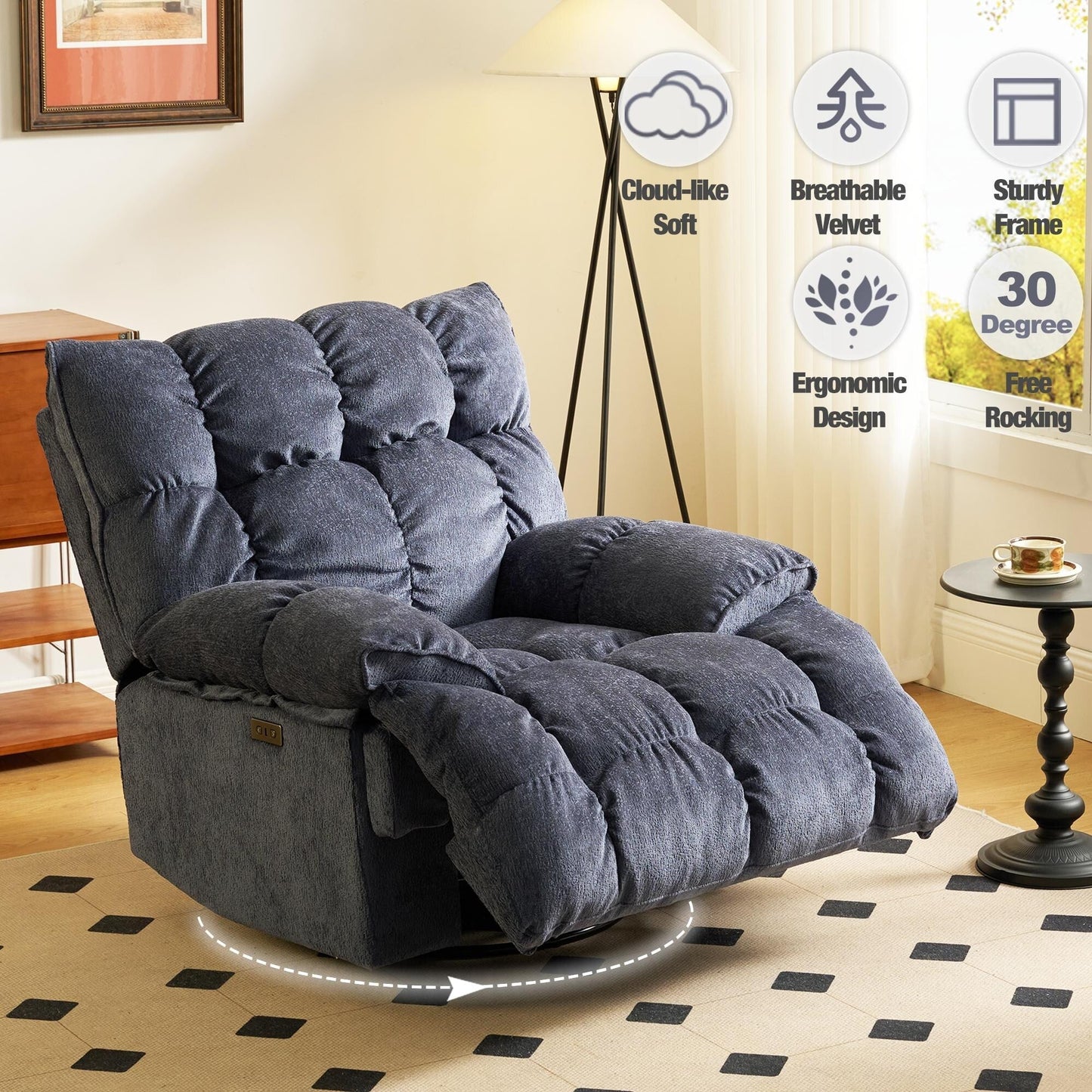 Fabric 360° Swivel Electric Recliner Chair with Glide Motion
