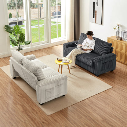Fabric Loveseat Sofa with Storage Armrest and USB