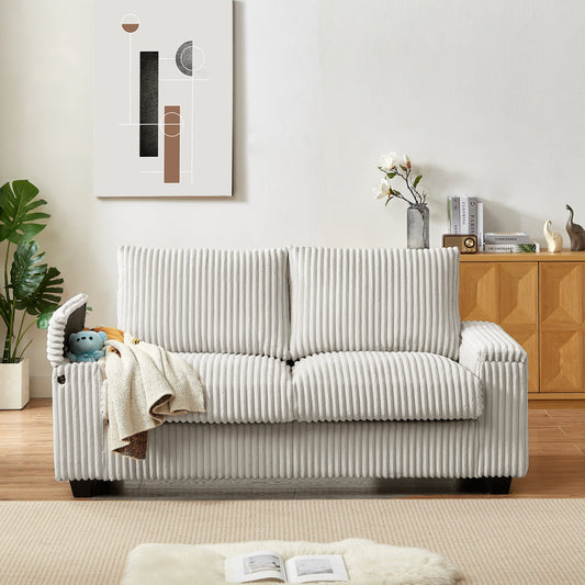 Fabric Loveseat Sofa with Storage Armrest and USB