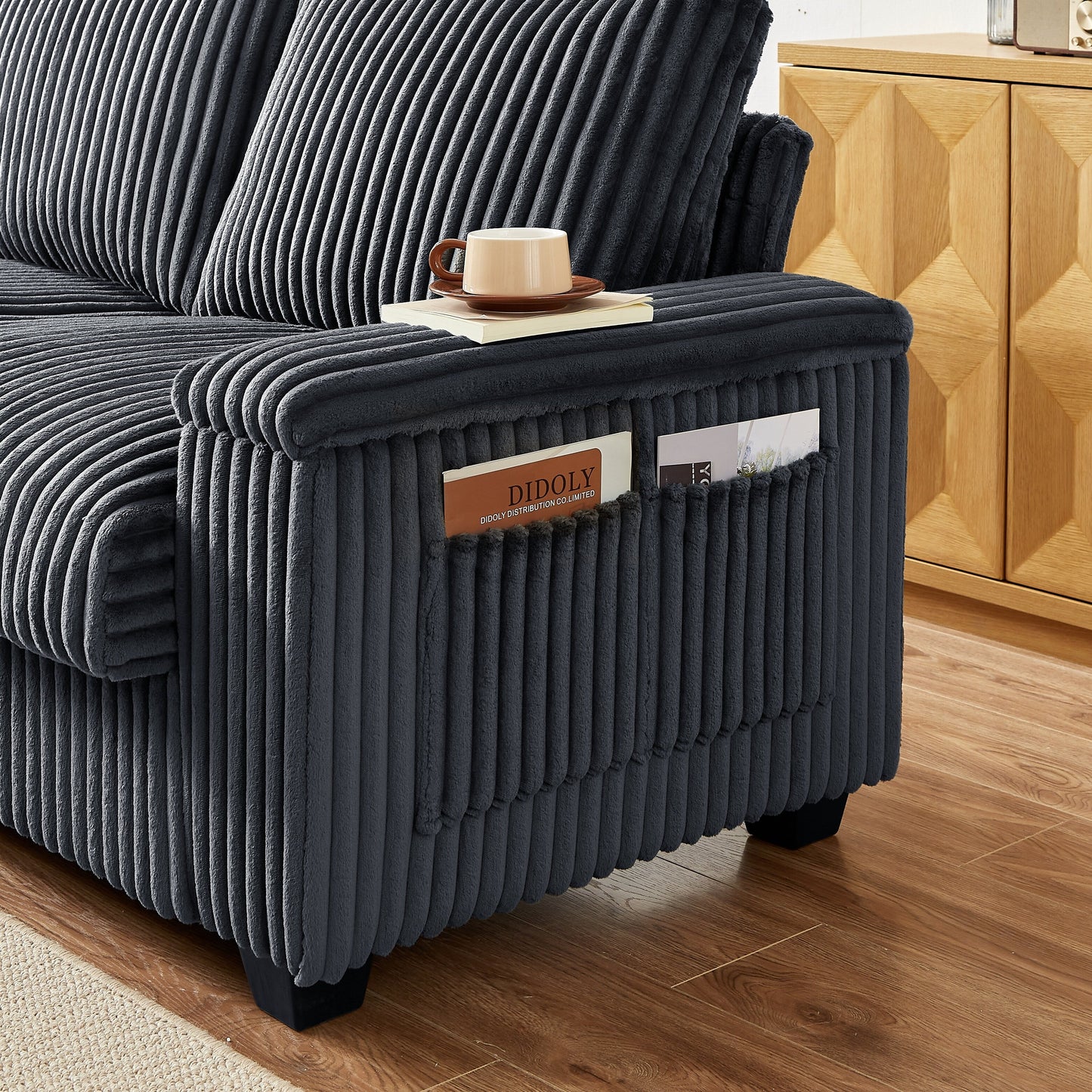 Fabric Loveseat Sofa with Storage Armrest and USB