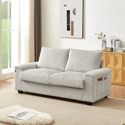 Fabric Loveseat Sofa with Storage Armrest and USB
