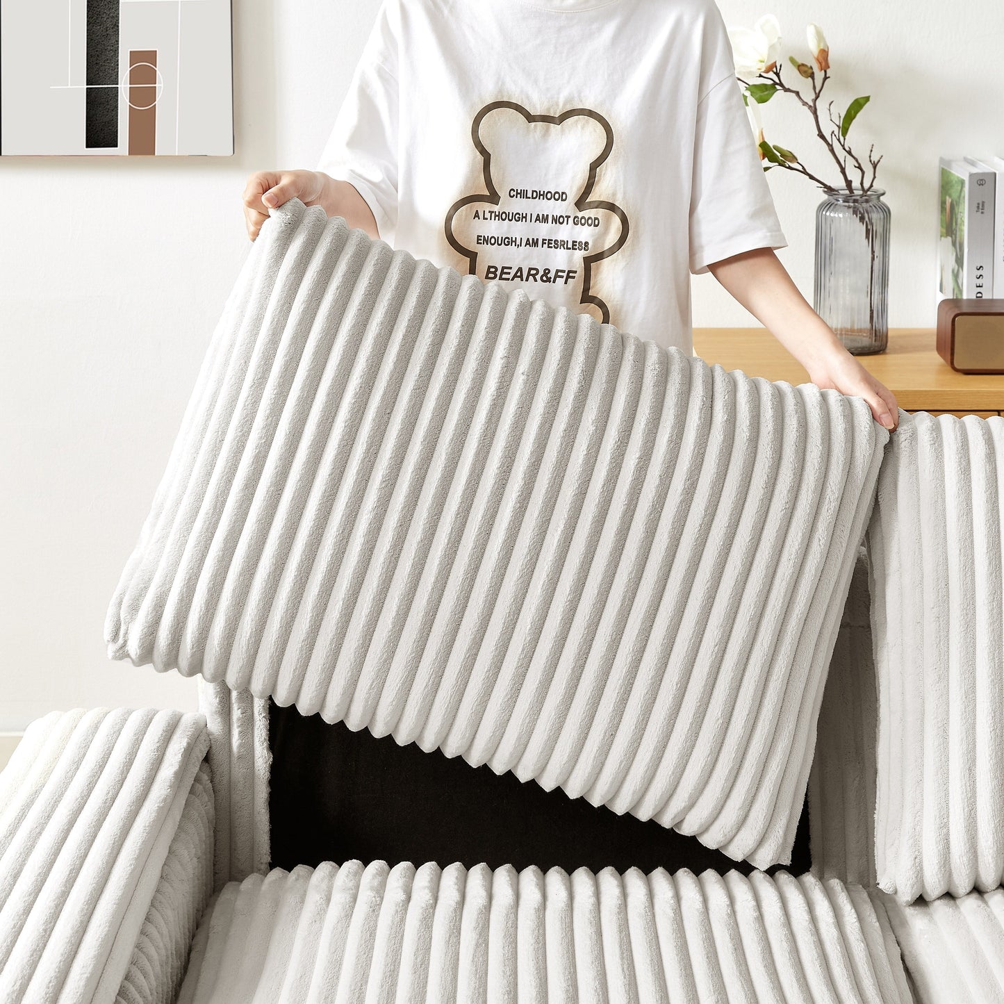 Fabric Loveseat Sofa with Storage Armrest and USB