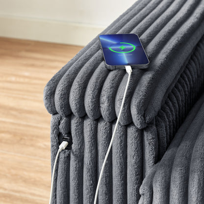 Fabric Loveseat Sofa with Storage Armrest and USB