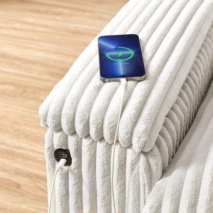 Fabric Loveseat Sofa with Storage Armrest and USB