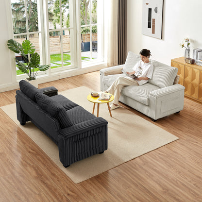 Fabric Loveseat Sofa with Storage Armrest and USB