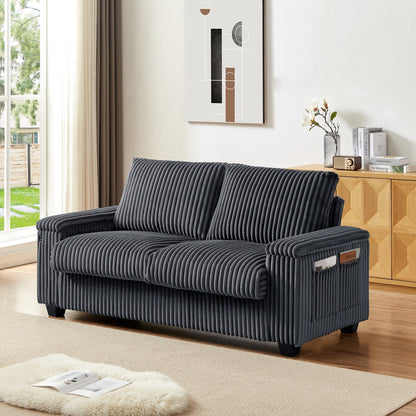 Fabric Loveseat Sofa with Storage Armrest and USB