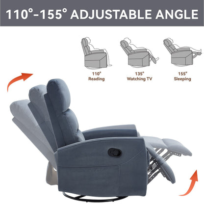 Fabric Manual Recliner Chair 360° Swivel Chair with Rocker and Footrest, Armchair with Adjustable Backrest Pedals