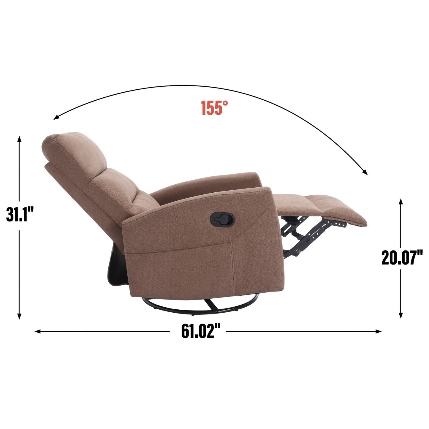 Fabric Manual Recliner Chair 360° Swivel Chair with Rocker and Footrest, Armchair with Adjustable Backrest Pedals