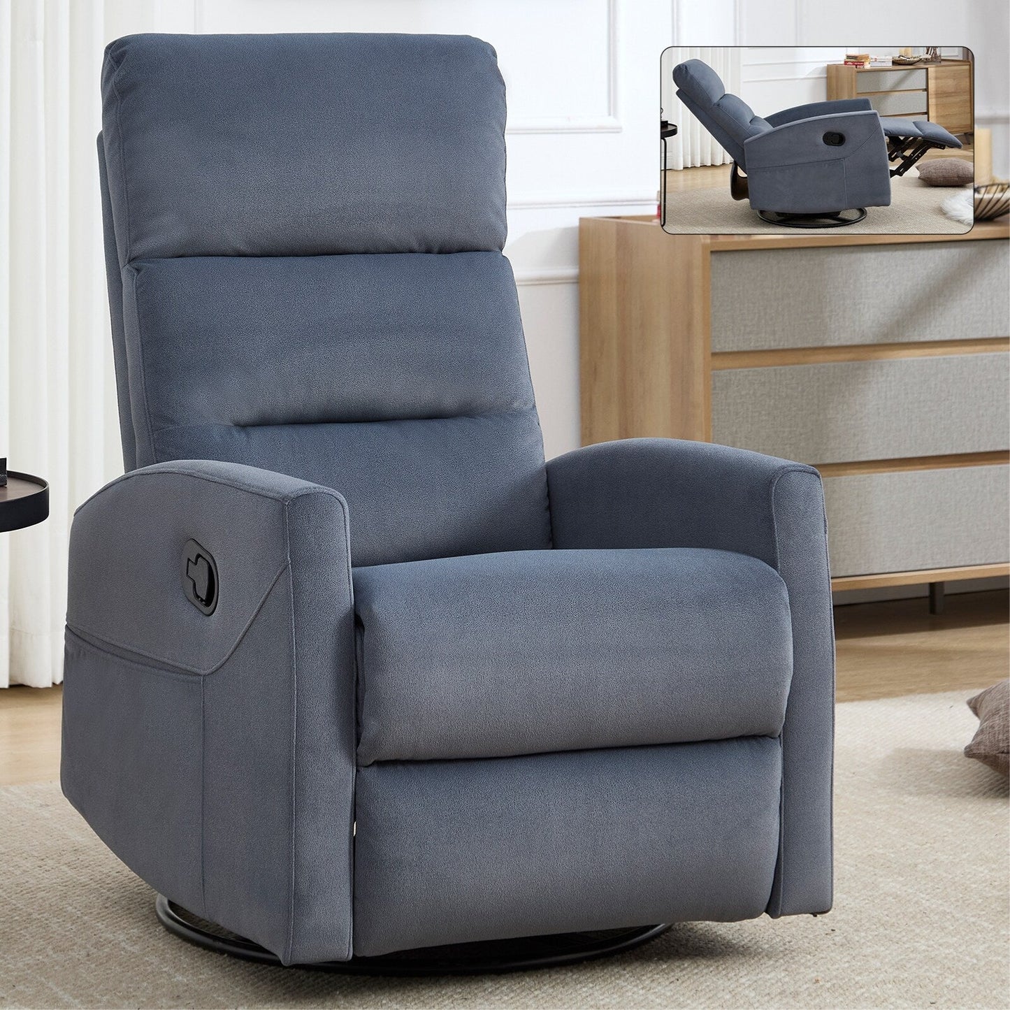 Fabric Manual Recliner Chair 360° Swivel Chair with Rocker and Footrest, Armchair with Adjustable Backrest Pedals