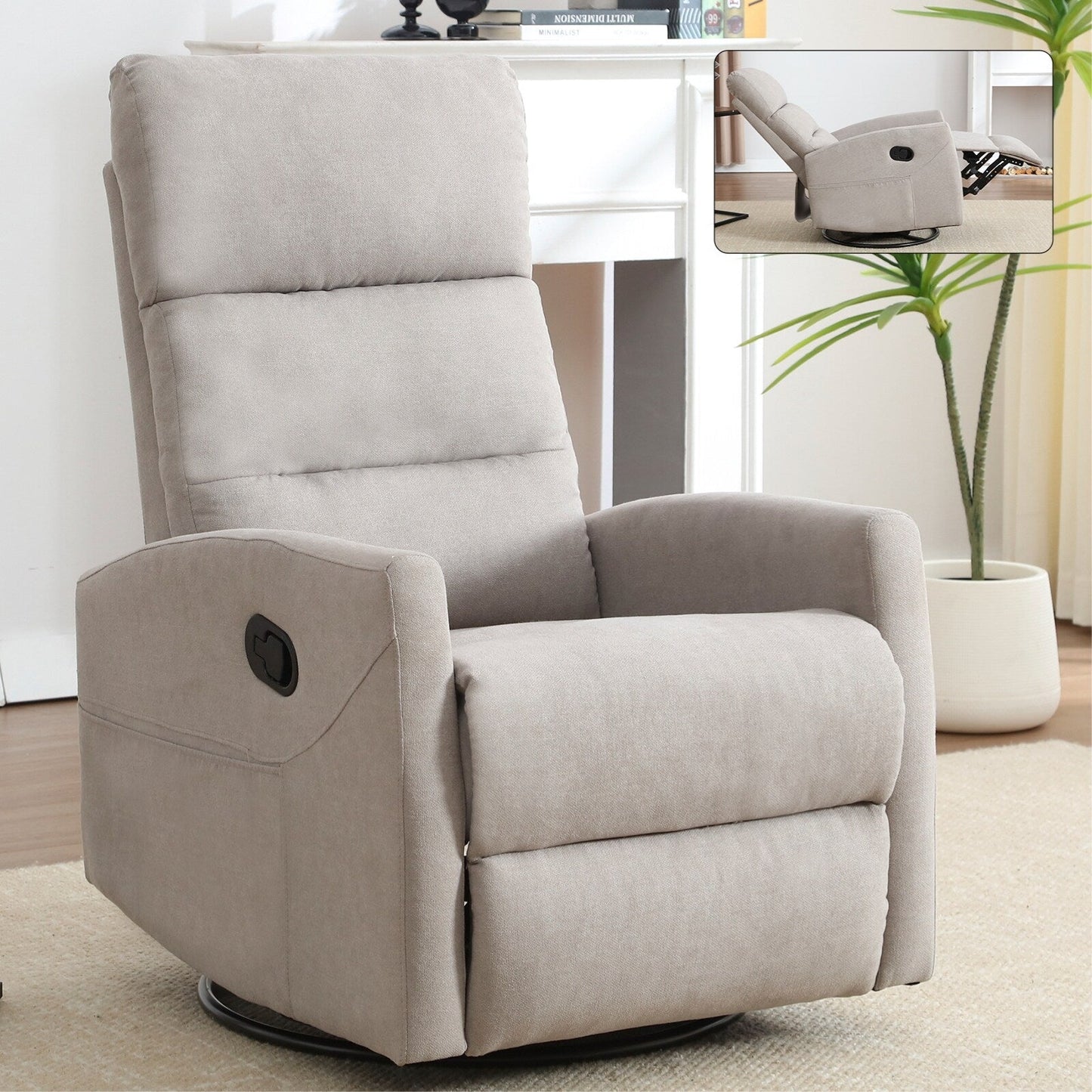 Fabric Manual Recliner Chair 360° Swivel Chair with Rocker and Footrest, Armchair with Adjustable Backrest Pedals