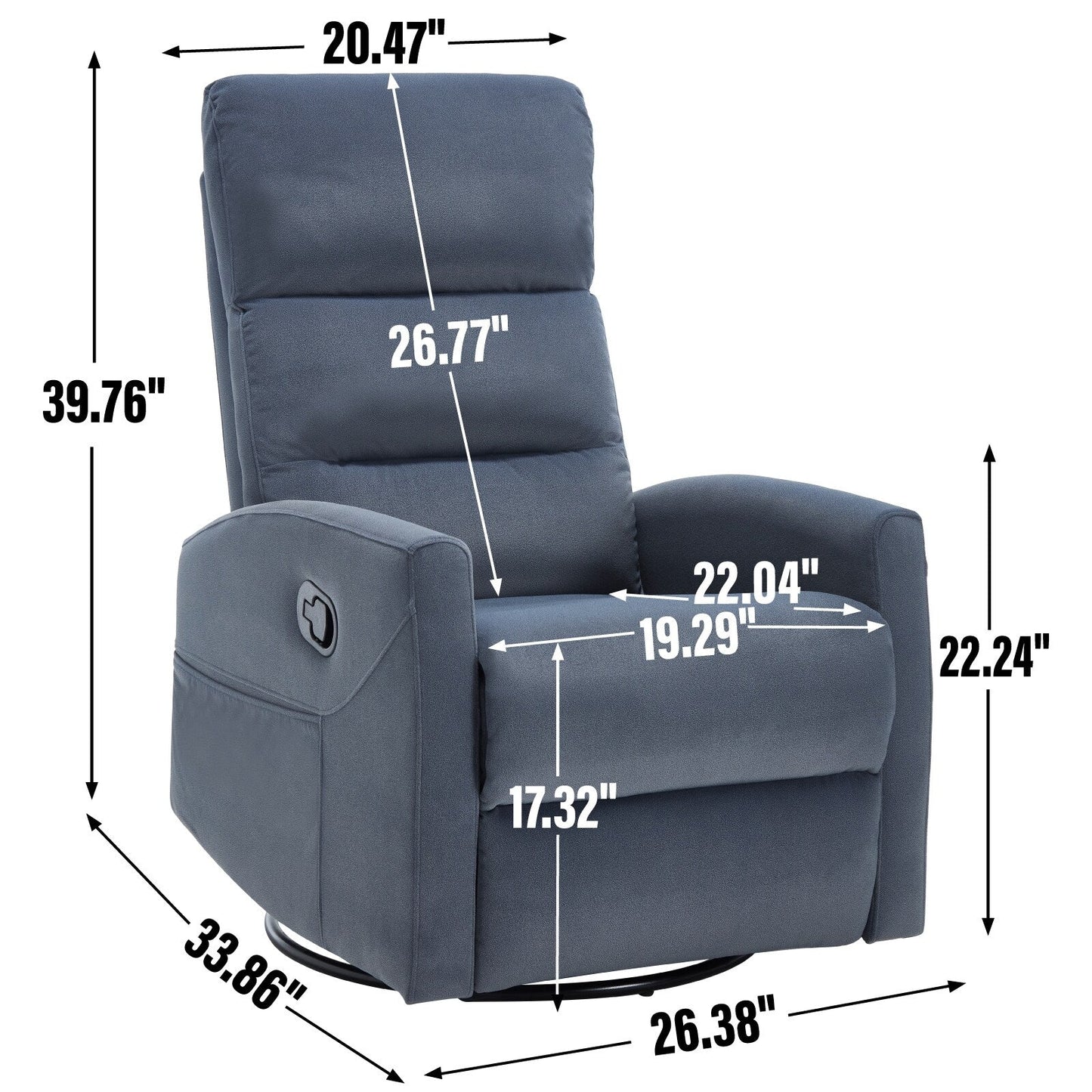 Fabric Manual Recliner Chair 360° Swivel Chair with Rocker and Footrest, Armchair with Adjustable Backrest Pedals