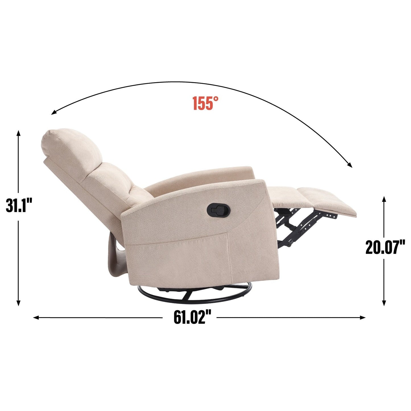 Fabric Manual Recliner Chair 360° Swivel Chair with Rocker and Footrest, Armchair with Adjustable Backrest Pedals