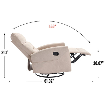 Fabric Manual Recliner Chair 360° Swivel Chair with Rocker and Footrest, Armchair with Adjustable Backrest Pedals