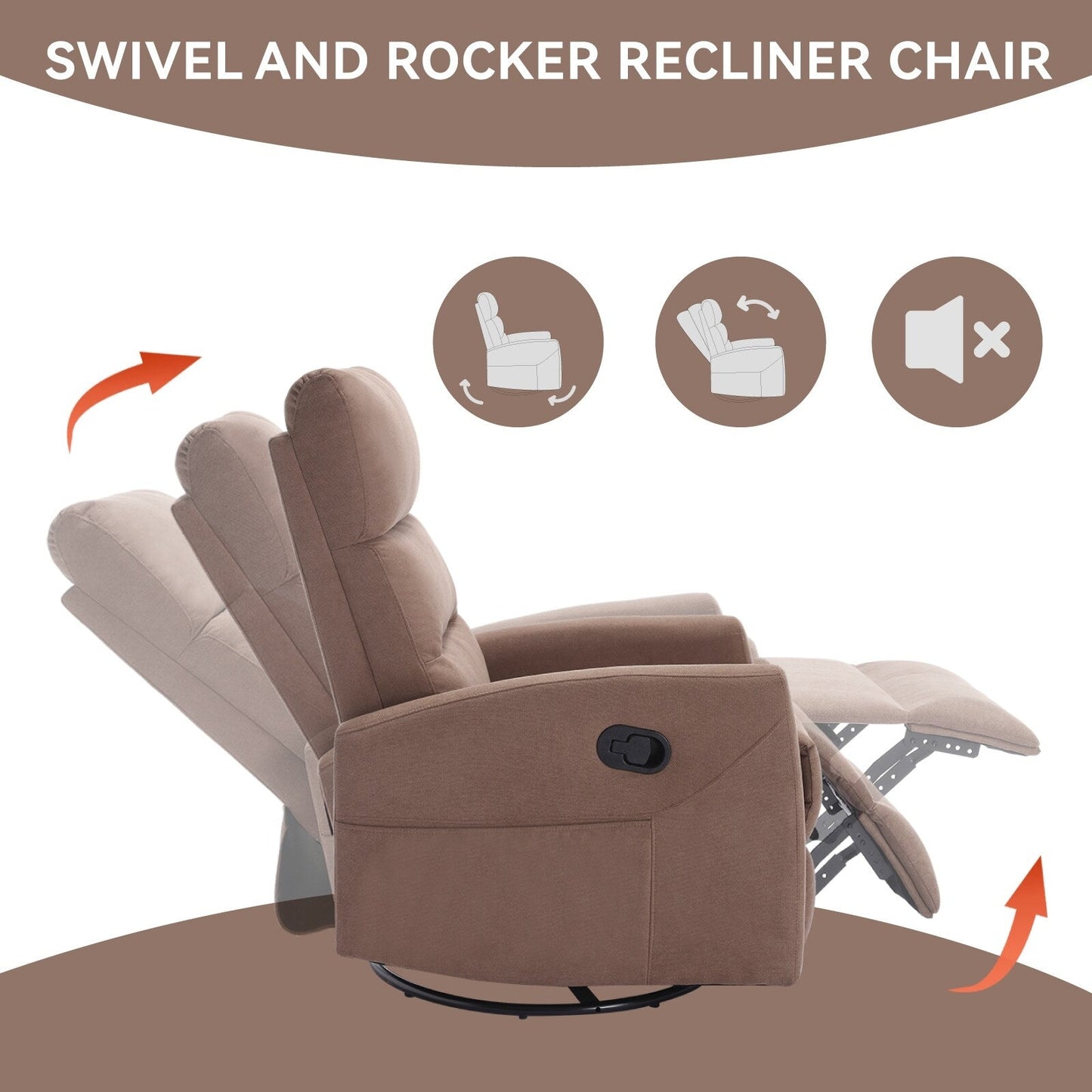 Fabric Manual Recliner Chair 360° Swivel Chair with Rocker and Footrest, Armchair with Adjustable Backrest Pedals