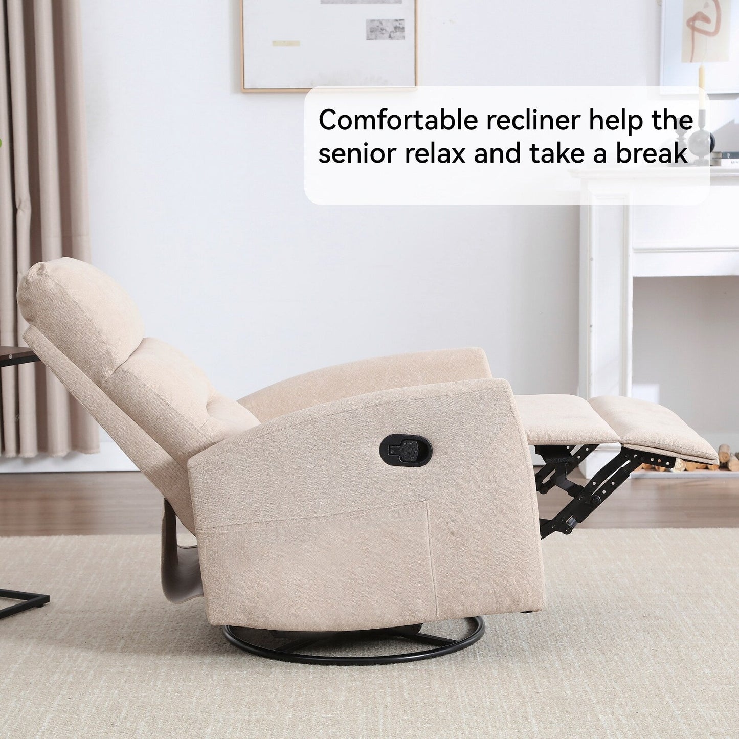 Fabric Manual Recliner Chair 360° Swivel Chair with Rocker and Footrest, Armchair with Adjustable Backrest Pedals