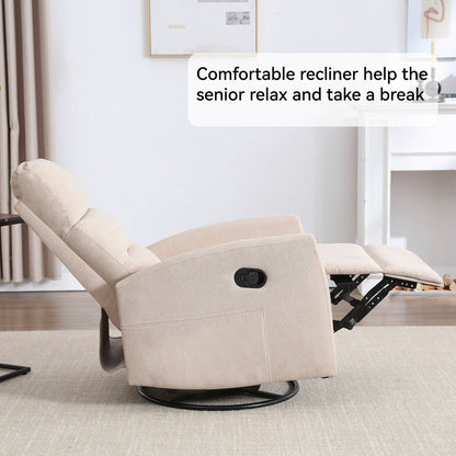Fabric Manual Recliner Chair 360° Swivel Chair with Rocker and Footrest, Armchair with Adjustable Backrest Pedals