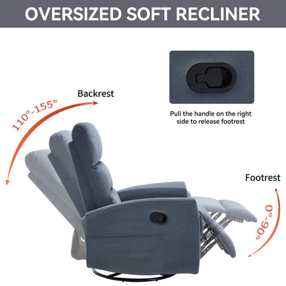 Fabric Manual Recliner Chair 360° Swivel Chair with Rocker and Footrest, Armchair with Adjustable Backrest Pedals
