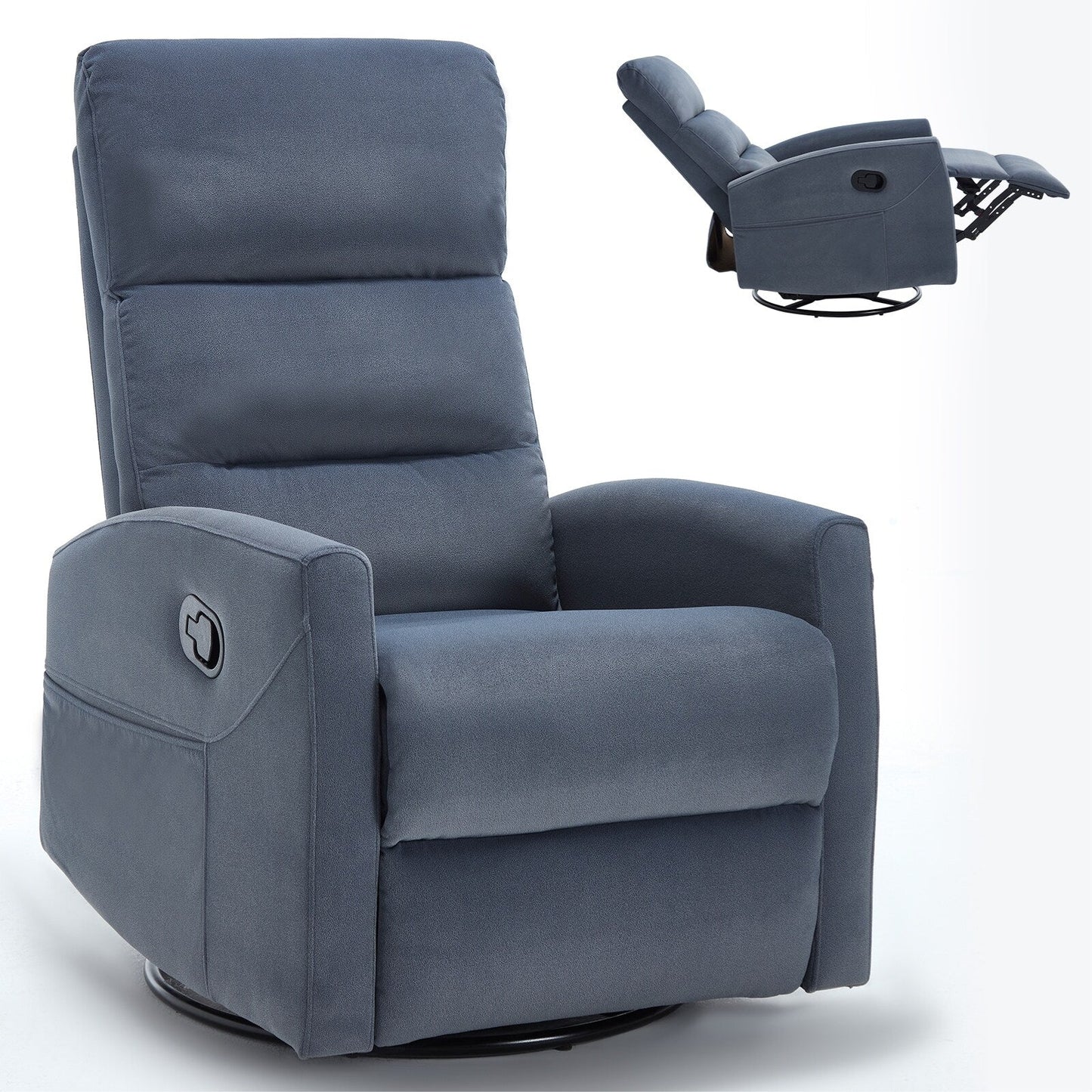 Fabric Manual Recliner Chair 360° Swivel Chair with Rocker and Footrest, Armchair with Adjustable Backrest Pedals