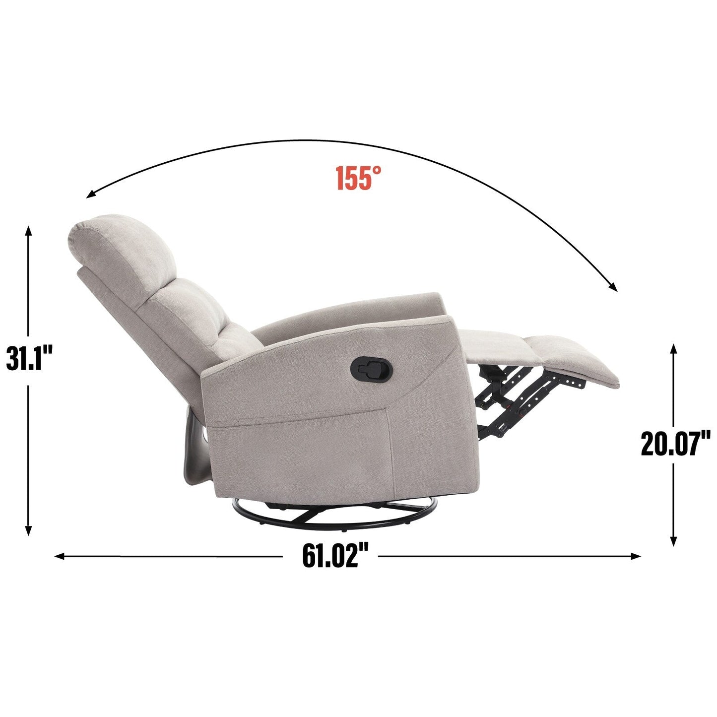 Fabric Manual Recliner Chair 360° Swivel Chair with Rocker and Footrest, Armchair with Adjustable Backrest Pedals