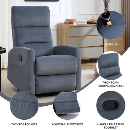 Fabric Manual Recliner Chair 360° Swivel Chair with Rocker and Footrest, Armchair with Adjustable Backrest Pedals