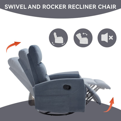 Fabric Manual Recliner Chair 360° Swivel Chair with Rocker and Footrest, Armchair with Adjustable Backrest Pedals