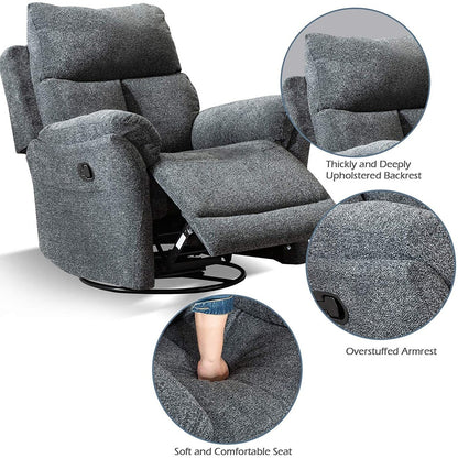 Fabric Overstuffed Swivel Rocker Manual Recliner Chair