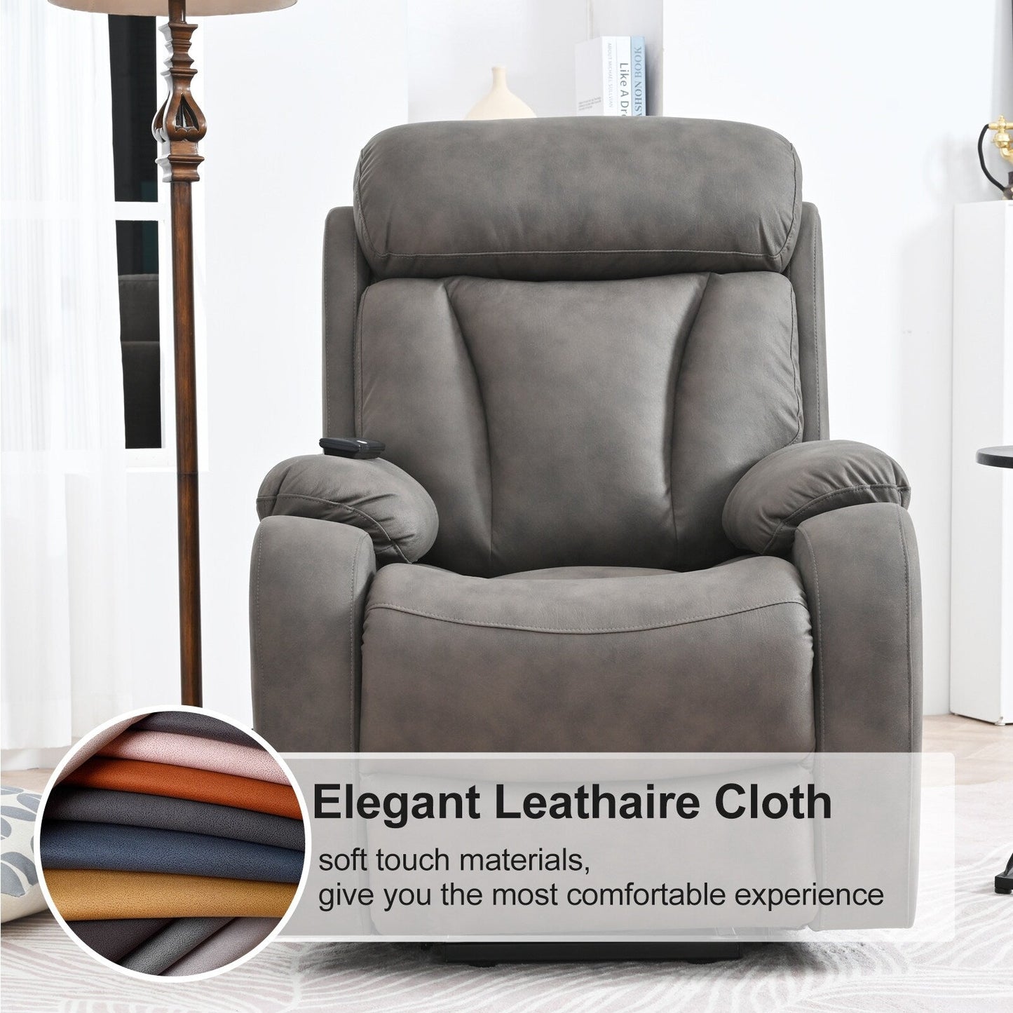 Fabric Power Lift Recliner Chair for Elderly, with Remote Control, Overstuffed Cushion, Side Pocket, and Heavy-Duty Frame
