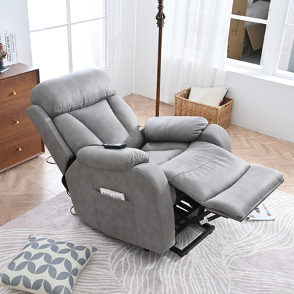 Fabric Power Lift Recliner Chair for Elderly, with Remote Control, Overstuffed Cushion, Side Pocket, and Heavy-Duty Frame