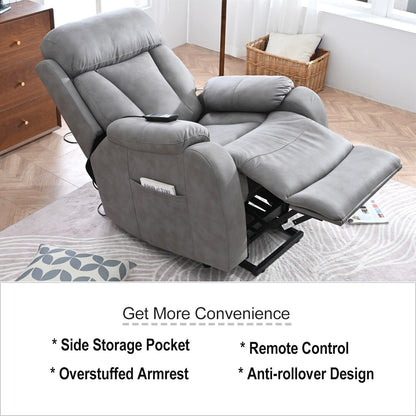 Fabric Power Lift Recliner Chair for Elderly, with Remote Control, Overstuffed Cushion, Side Pocket, and Heavy-Duty Frame