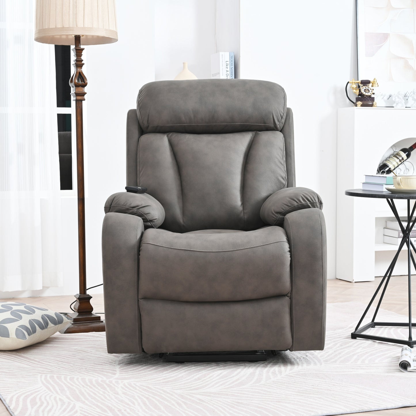 Fabric Power Lift Recliner Chair for Elderly, with Remote Control, Overstuffed Cushion, Side Pocket, and Heavy-Duty Frame