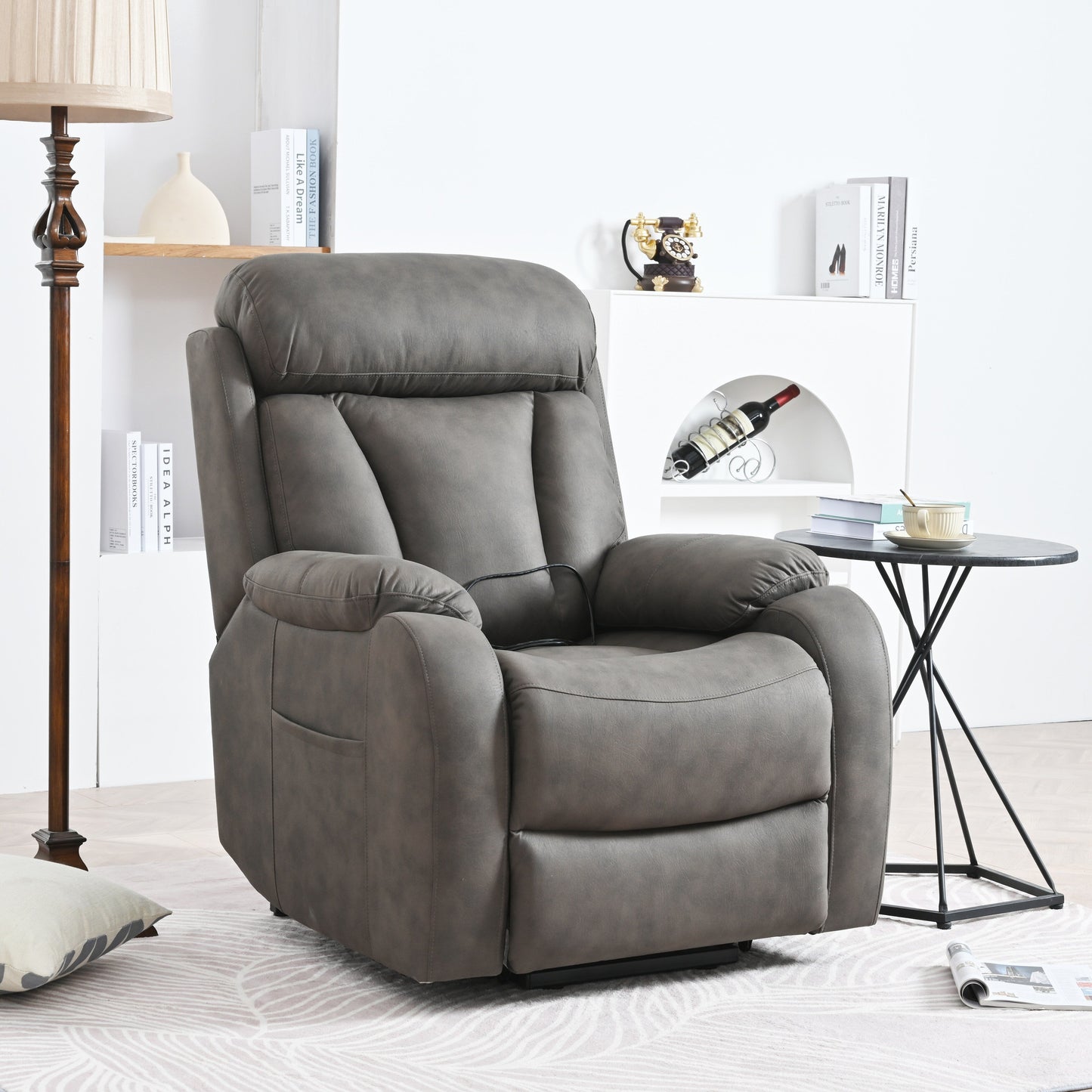 Fabric Power Lift Recliner Chair for Elderly, with Remote Control, Overstuffed Cushion, Side Pocket, and Heavy-Duty Frame