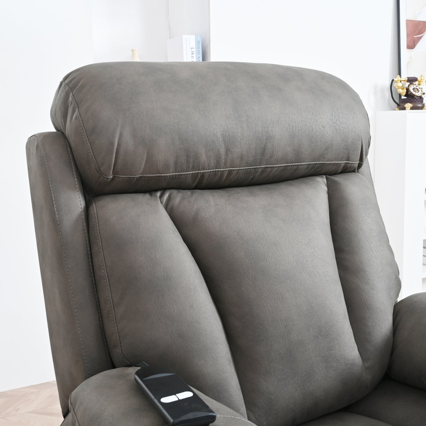 Fabric Power Lift Recliner Chair for Elderly, with Remote Control, Overstuffed Cushion, Side Pocket, and Heavy-Duty Frame