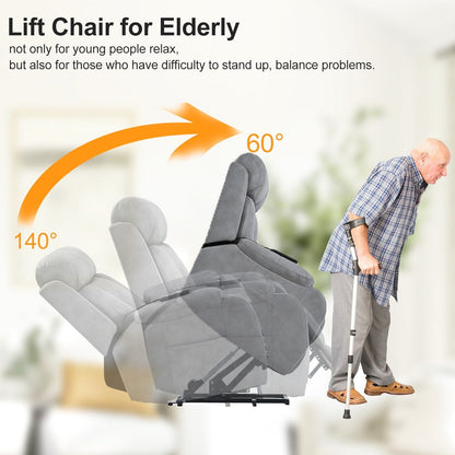 Fabric Power Lift Recliner Chair for Elderly, with Remote Control, Overstuffed Cushion, Side Pocket, and Heavy-Duty Frame
