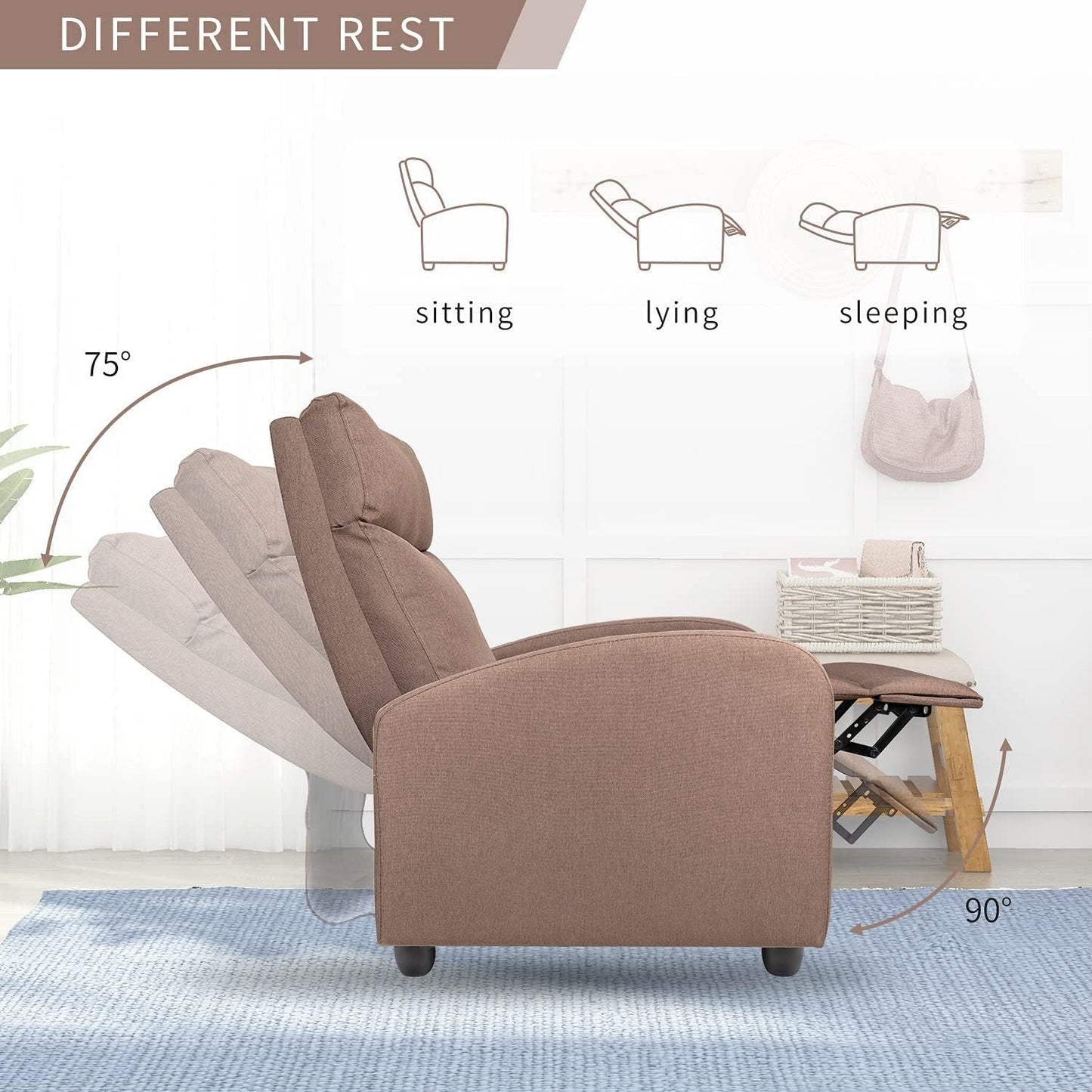 Fabric Recliner Chair Massage Recliner Sofa Chair Adjustable Reclining Chairs Home Theater Single Modern