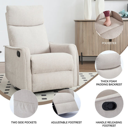 Fabric Recliner Chair with Heat, Massage, 360° Swivel Base, Adjustable Backrest, and Lumbar Support for Living Room Comfort
