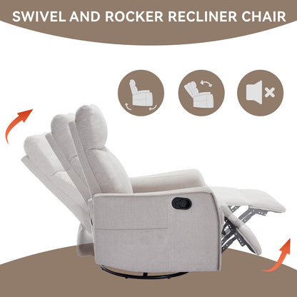 Fabric Recliner Chair with Heat, Massage, 360° Swivel Base, Adjustable Backrest, and Lumbar Support for Living Room Comfort