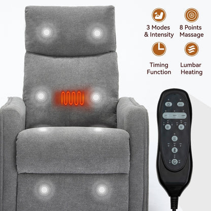 Fabric Recliner Chair with Heat, Massage, 360° Swivel Base, Adjustable Backrest, and Lumbar Support for Living Room Comfort