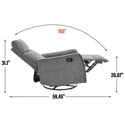 Fabric Recliner Chair with Heat, Massage, 360° Swivel Base, Adjustable Backrest, and Lumbar Support for Living Room Comfort