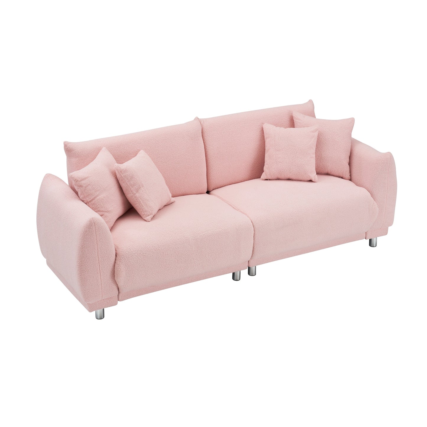 Fabric Sofa Tufted Couch, Upholstered Deep Seat Sofa with 4 Throw Pillows, Modern Lounge Couch with Round Metal Legs