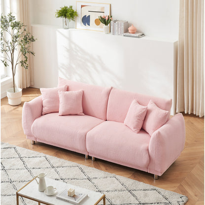 Fabric Sofa Tufted Couch, Upholstered Deep Seat Sofa with 4 Throw Pillows, Modern Lounge Couch with Round Metal Legs