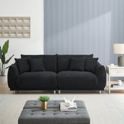 Fabric Sofa Tufted Couch, Upholstered Deep Seat Sofa with 4 Throw Pillows, Modern Lounge Couch with Round Metal Legs