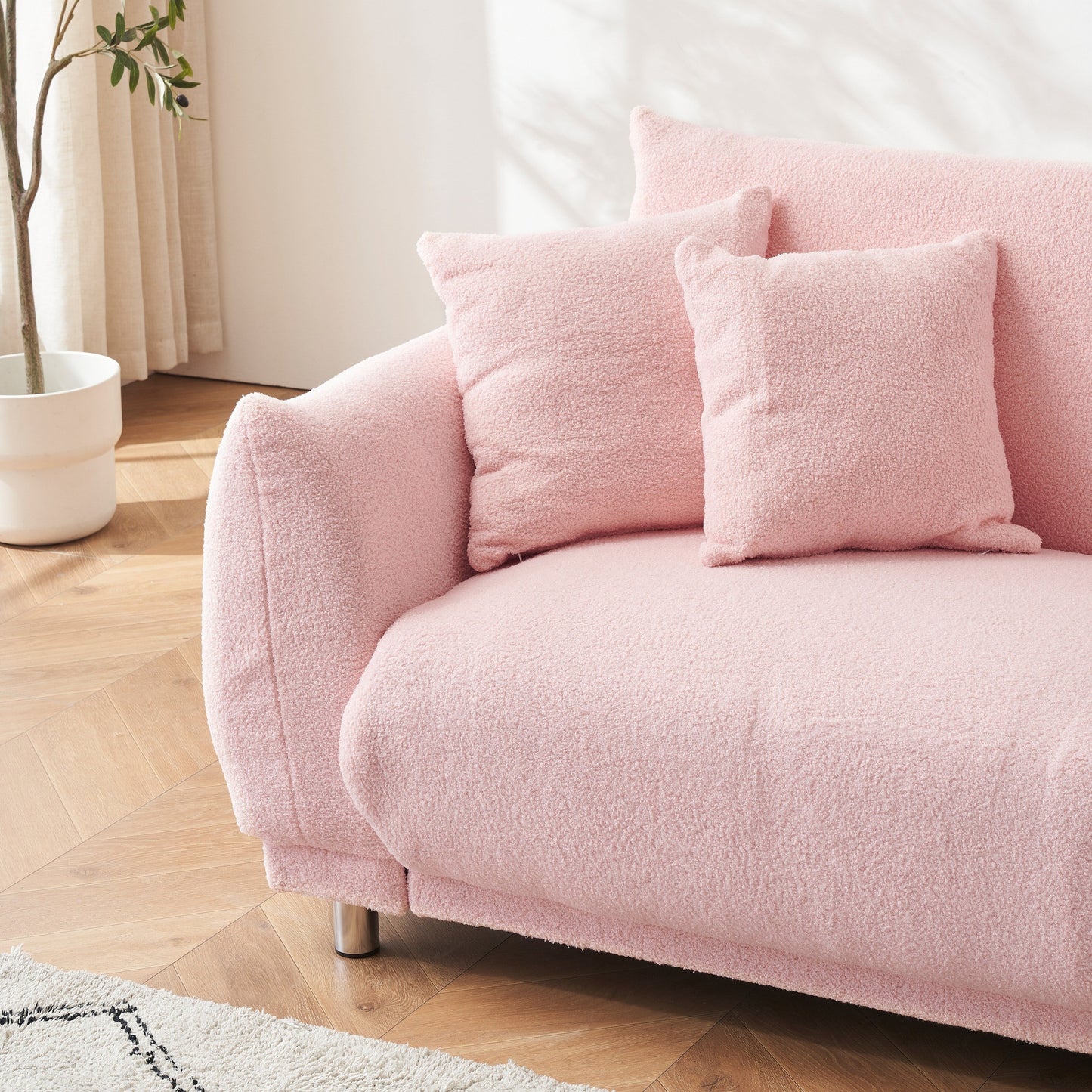 Fabric Sofa Tufted Couch, Upholstered Deep Seat Sofa with 4 Throw Pillows, Modern Lounge Couch with Round Metal Legs
