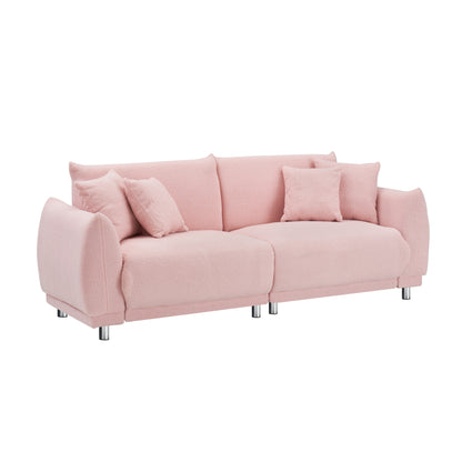 Fabric Sofa Tufted Couch, Upholstered Deep Seat Sofa with 4 Throw Pillows, Modern Lounge Couch with Round Metal Legs