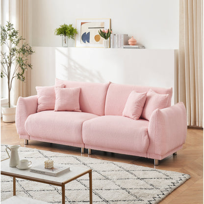 Fabric Sofa Tufted Couch, Upholstered Deep Seat Sofa with 4 Throw Pillows, Modern Lounge Couch with Round Metal Legs