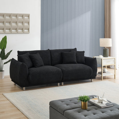 Fabric Sofa Tufted Couch, Upholstered Deep Seat Sofa with 4 Throw Pillows, Modern Lounge Couch with Round Metal Legs