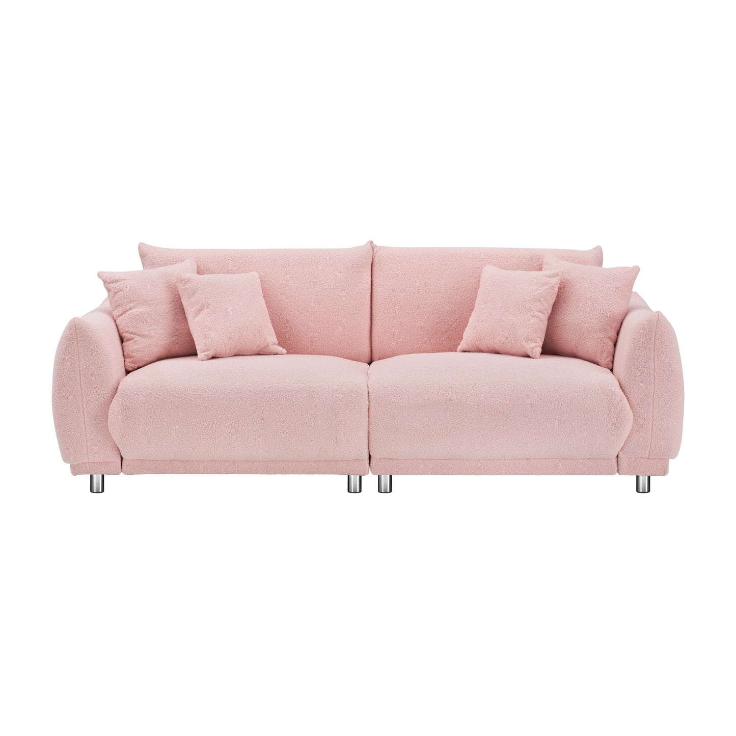 Fabric Sofa Tufted Couch, Upholstered Deep Seat Sofa with 4 Throw Pillows, Modern Lounge Couch with Round Metal Legs