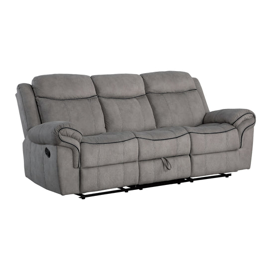 Fabric Upholstered Motion Sofa with Console and Cup Holder, Gray