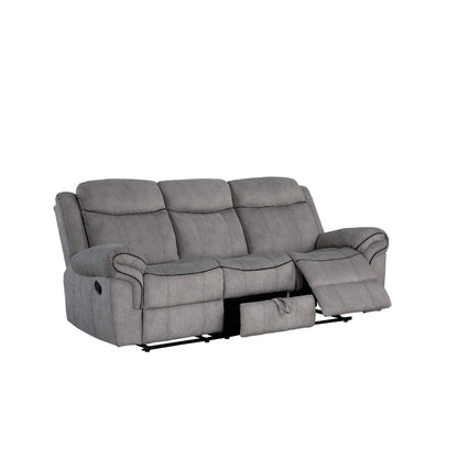 Fabric Upholstered Motion Sofa with Console and Cup Holder, Gray